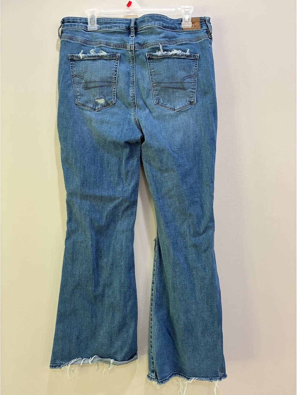 American Eagle Distressed Flared Jeans with Knee Patch - Picture 5 of 9